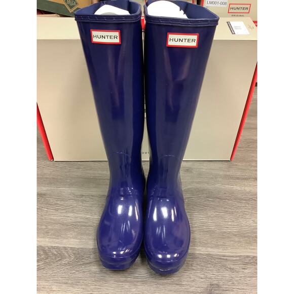 HUNTER Sz 8 Melody Blue Gloss Original Back Adjustable Rain Boots Pull On LM1-38 - Picture 2 of 10